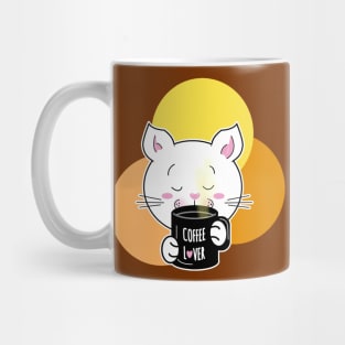 White cat drinking coffee lover Mug